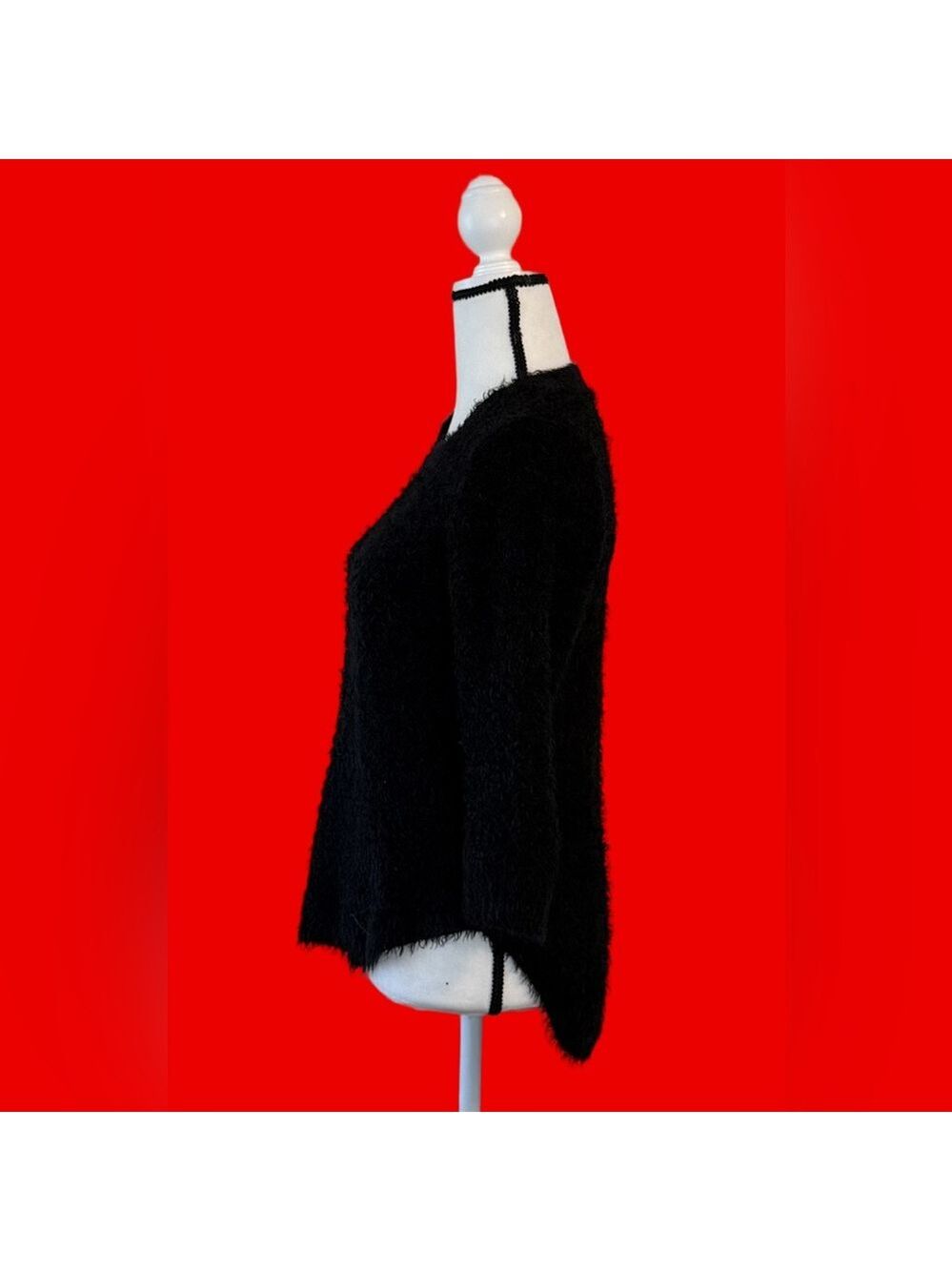 John Paul Richard Black Fuzzy Eyelash Knit High-Low Sweater - M